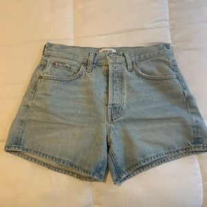 Agolde Parker Long Jean Denim Shorts with Clean Hem in Twister size 26